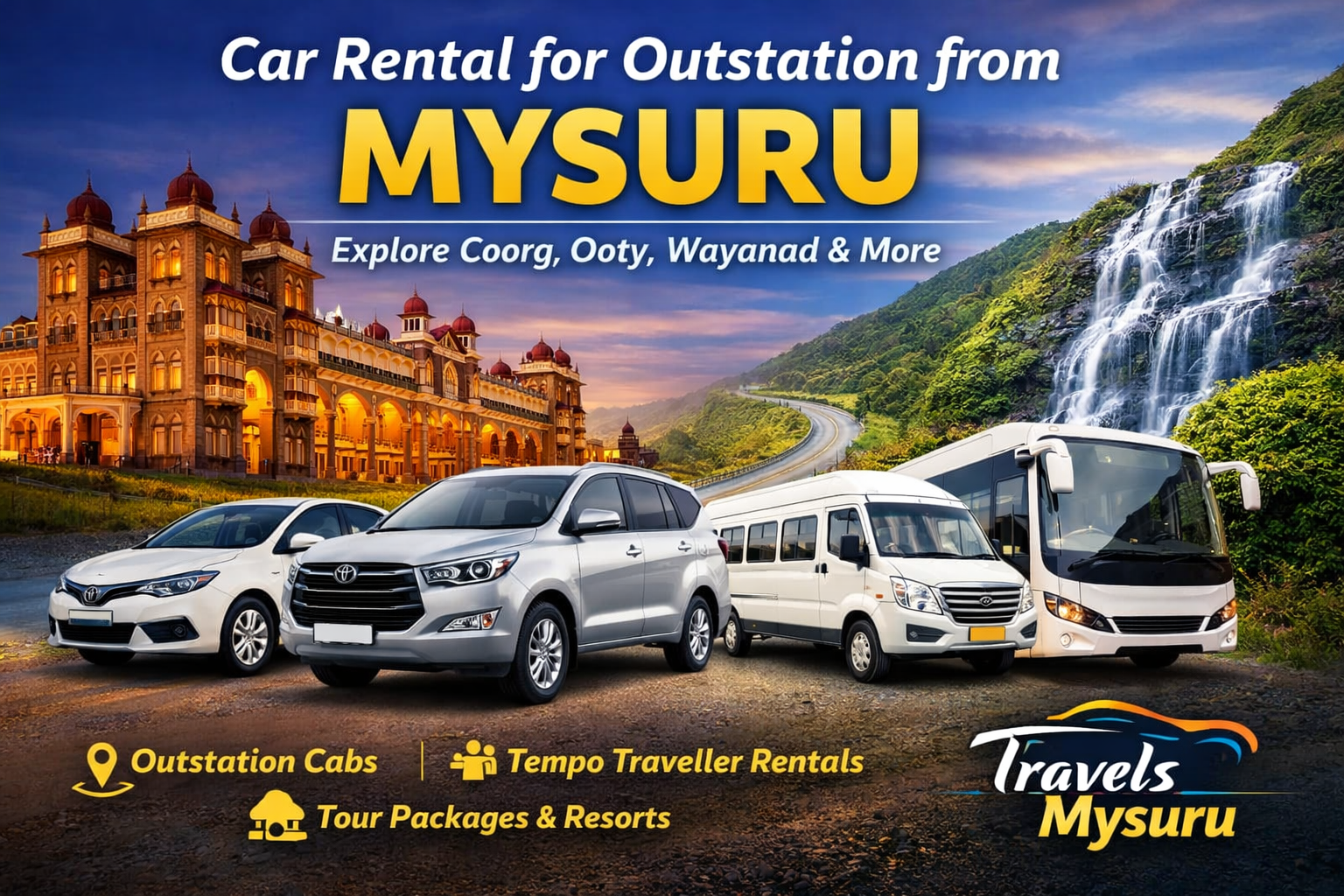 Car rental for outstation from Mysuru by Travels Mysuru