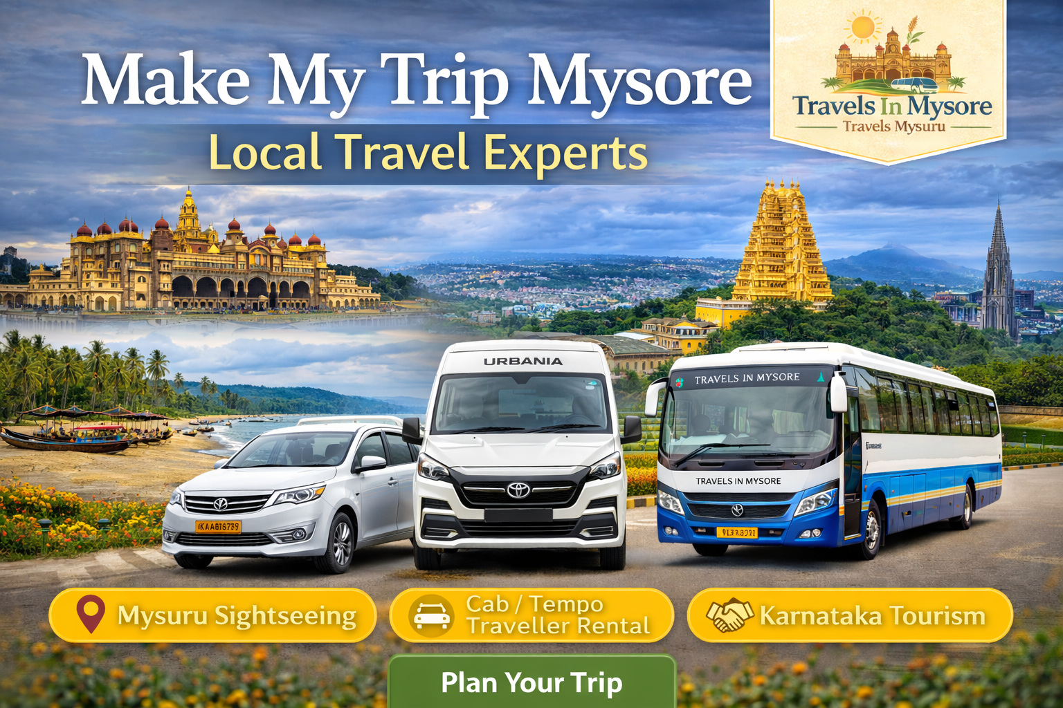 Make My Trip Mysore alternative by Travels In Mysore offering Mysuru sightseeing, cab rental and Karnataka tourism services