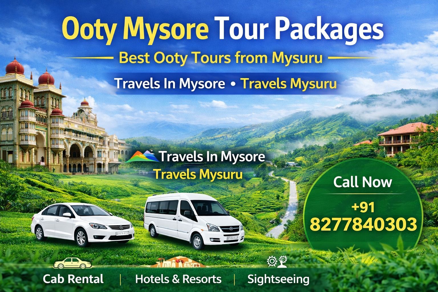 Ooty Mysore tour packages from Mysuru by Travels In Mysore – Travels Mysuru with cab rental, hotels, sightseeing