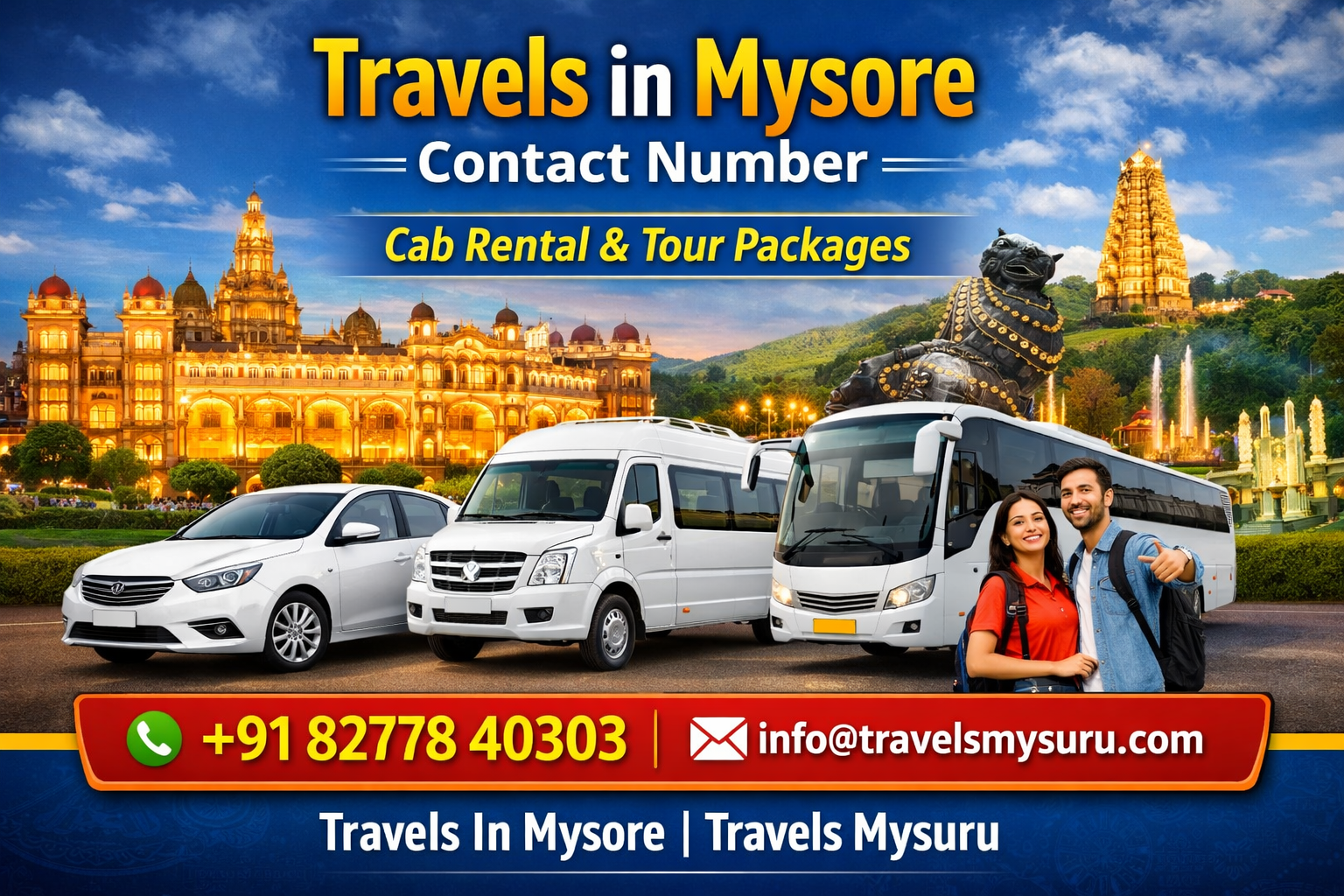 Travels in Mysore contact number with cab rental, tempo traveller, and bus tour packages by Travels In Mysore | Travels Mysuru for Mysore tourism and Karnataka tour packages.